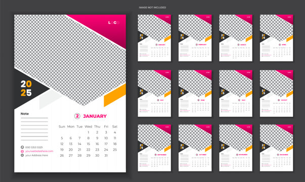 Desk Calendar Template 2025. Week start on Sunday. Minimalist desk calendar 2025 template.
