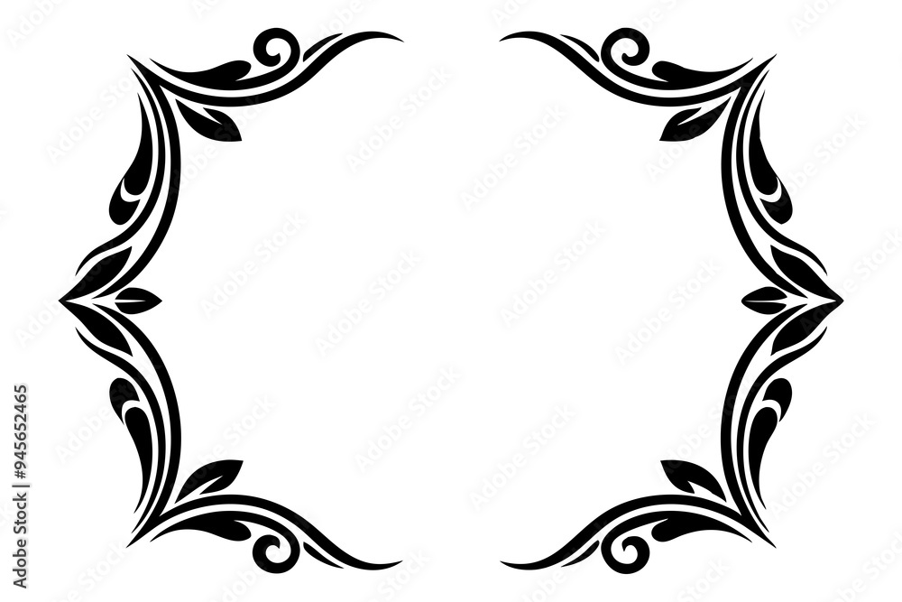 Fototapete modern vector corner pattern border frames - black silhouette line art design for logos .