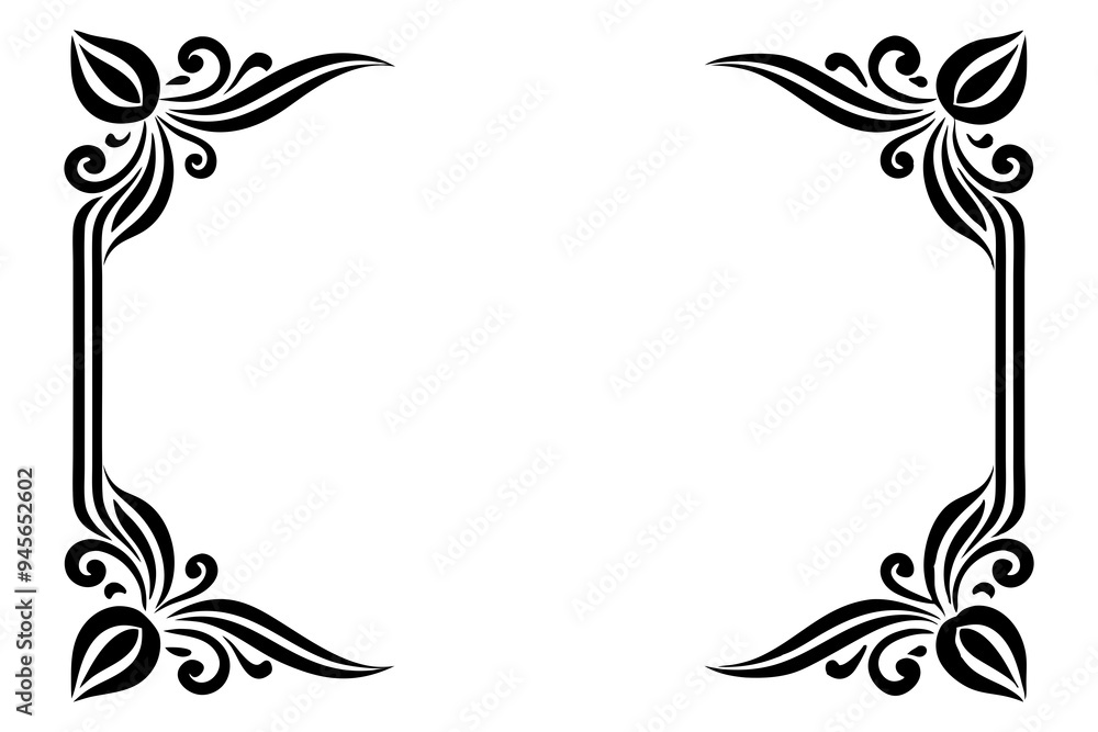Poster modern vector corner pattern border frames - black silhouette line art design for logos .