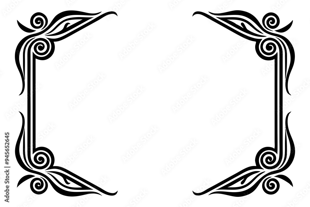 Poster modern vector corner pattern border frames - black silhouette line art design for logos .