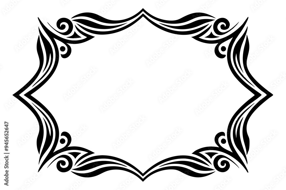 Fototapete modern vector corner pattern border frames - black silhouette line art design for logos .