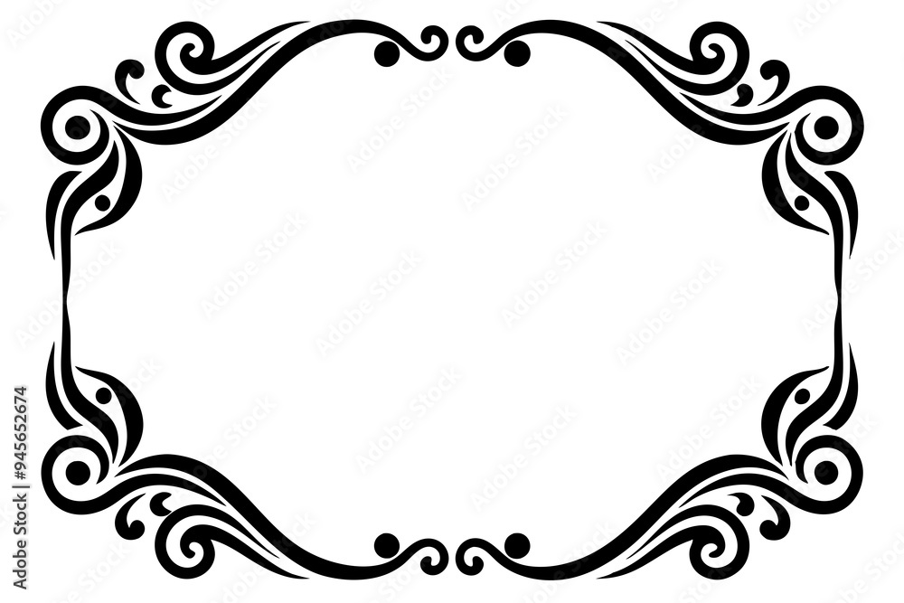 Fototapete modern vector corner pattern border frames - black silhouette line art design for logos .