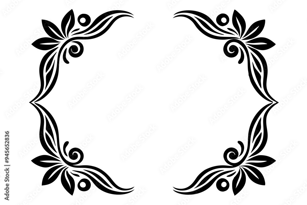 Fototapete modern vector corner pattern border frames - black silhouette line art design for logos .