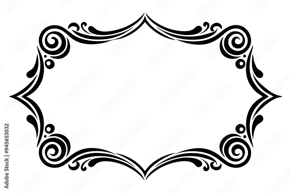 Fototapete modern vector corner pattern border frames - black silhouette line art design for logos .