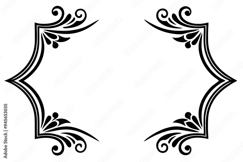 Fototapete modern vector corner pattern border frames - black silhouette line art design for logos .