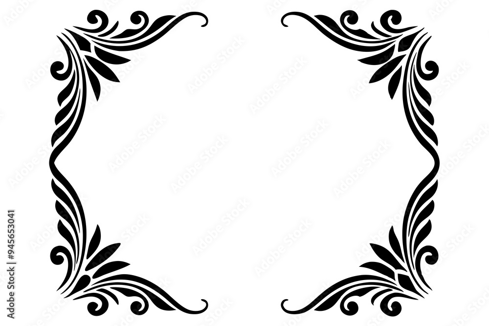 Fototapete modern vector corner pattern border frames - black silhouette line art design for logos .