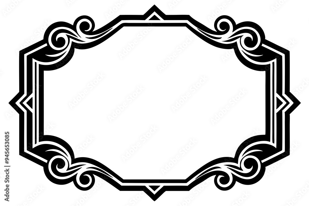 Fototapete modern vector corner pattern border frames - black silhouette line art design for logos .