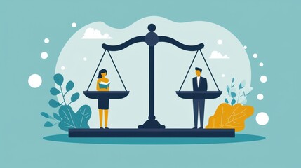 Justice and Impartiality - Scales with Blindfolded Figures in Flat Design Illustration of Fairness and Equality Concept