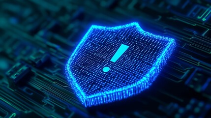 Cybersecurity concept image with a digital shield icon highlighting data protection and network security on a circuit board background.
