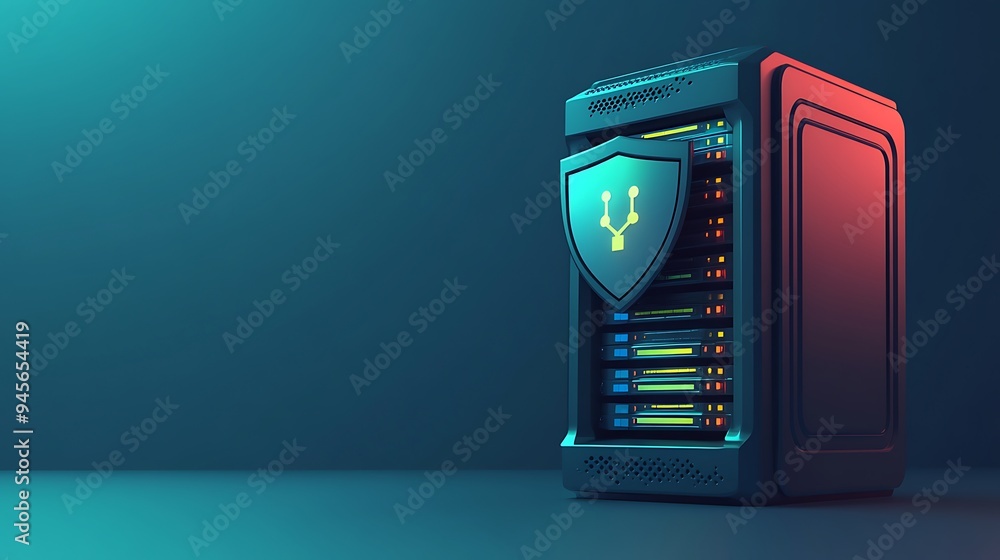 Aufkleber cybersecurity server with shield icon representing data protection and secure technology against a g