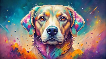 whimsical dreamlike illustration-inspired portrait of a dog's face with sketchy textures and bold lines in vibrant pastel hues conveying friendship and loyalty