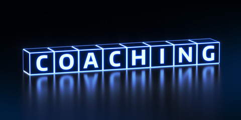 Coaching word. Education, e-learning and business concept