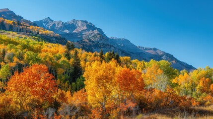 Autumn forest with alpine scenery