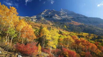 Fototapeta premium Autumn forest with alpine scenery