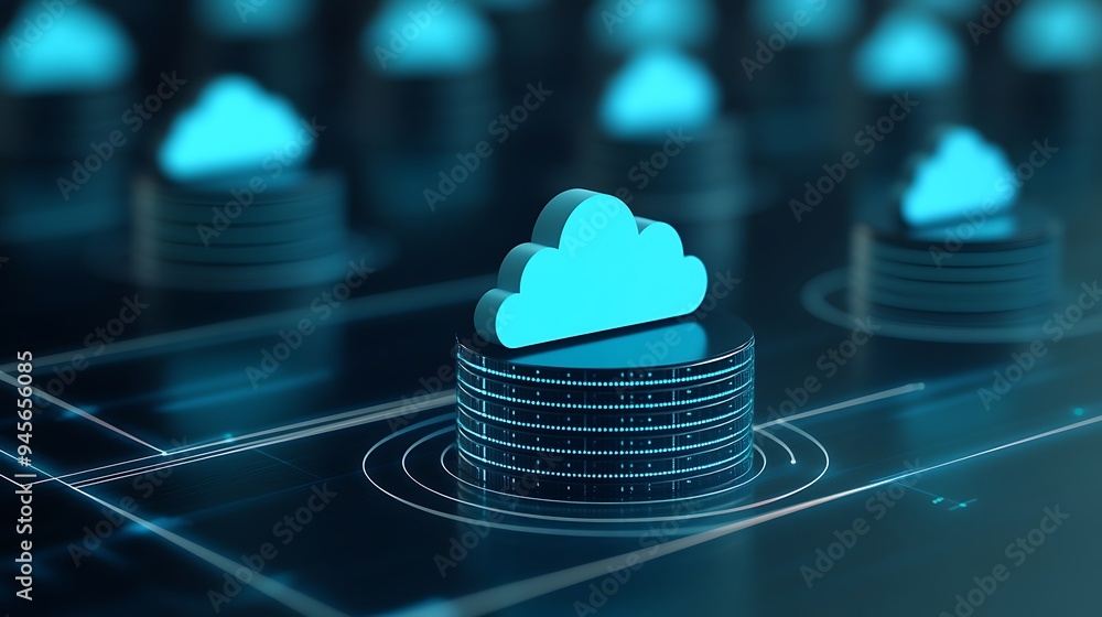 Poster digital cloud computing illustration showcasing data storage and online connectivity. ideal for tech