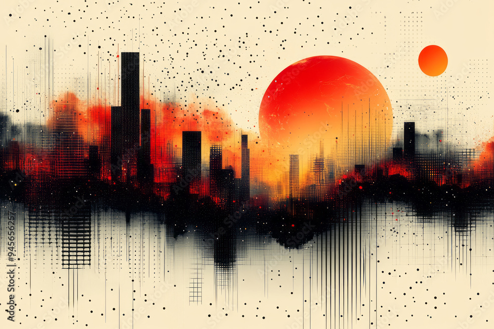 Poster abstract global warming with sleek lines and vibrant, geometric patterns,