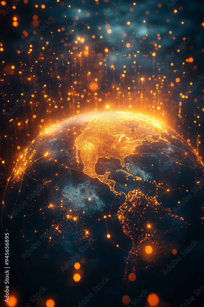 Poster abstract global connectivity with sleek lines and digital globe elements,
