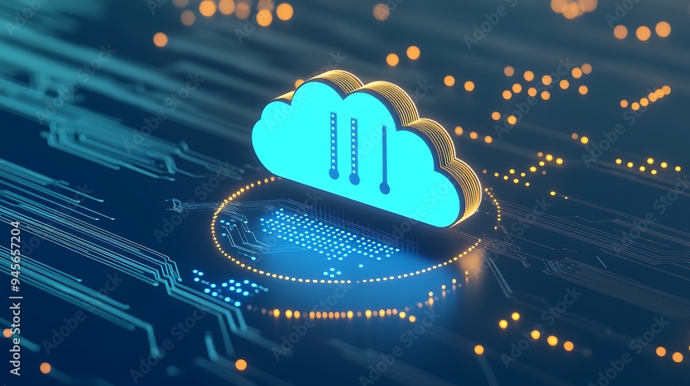 Poster digital cloud technology concept showing data exchange and network connections in a digital environm