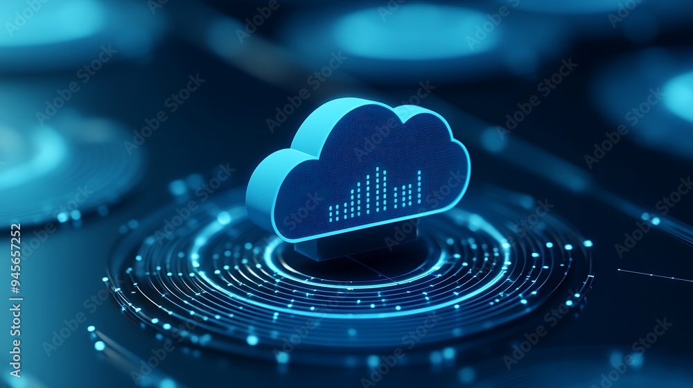 Poster digital cloud technology concept with data visualization. modern abstract background of cloud comput