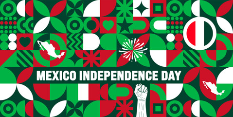 16 September Mexico Independence Day geometric shape pattern background or banner design template. día de la independencia méxico background. Holiday concept.