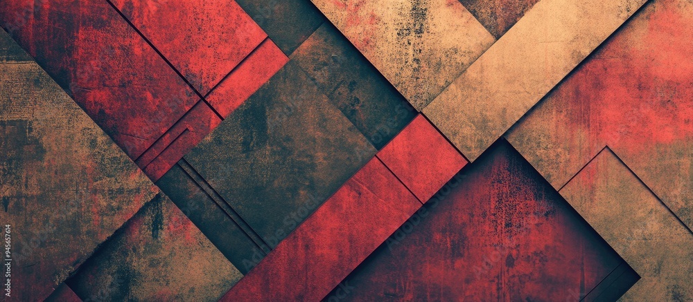Poster abstract geometric background in red and brown tones with a vintage filter