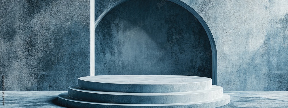 Poster abstract background featuring a podium and wall created through 3d illustration and rendering techni