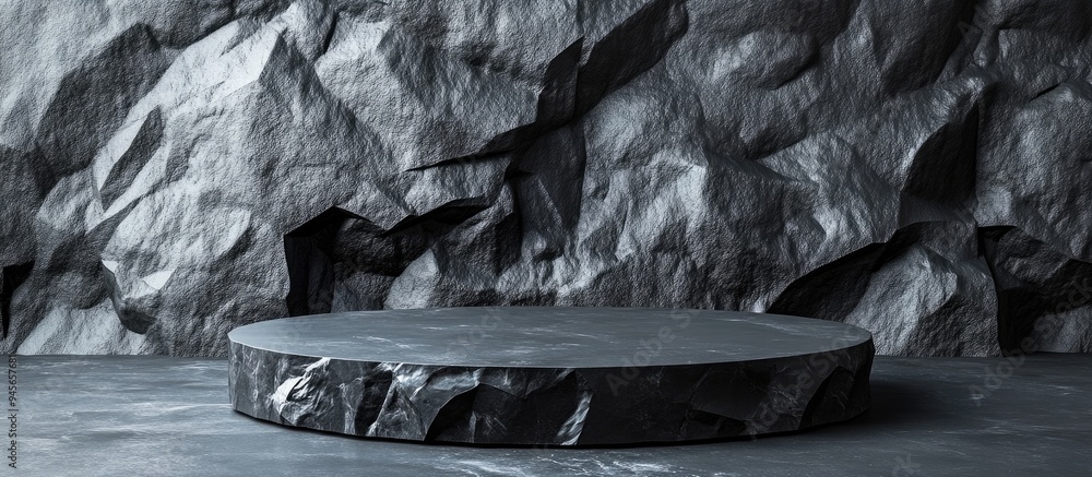 Poster black geometric stone and rock texture background minimalist mockup for podium presentation or displ