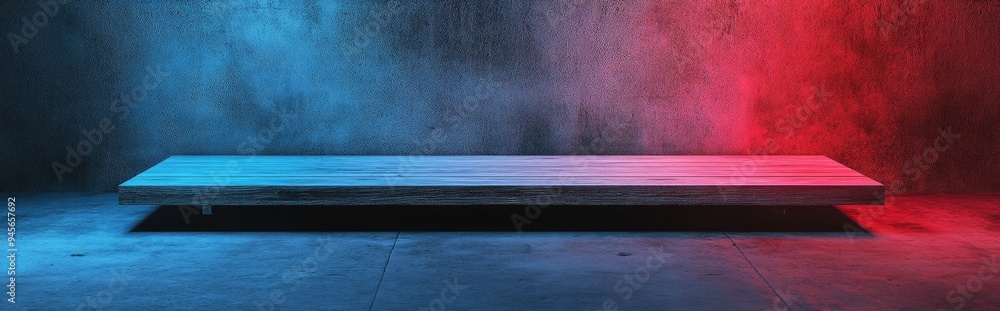 Poster side view of a blank wooden plank set against a concrete backdrop advertising concept mock up 3d ren