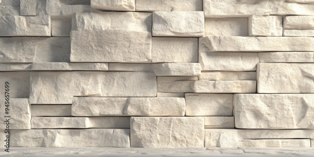 Poster beige stone wall pieces and slabs for use as a product display background 3d illustration