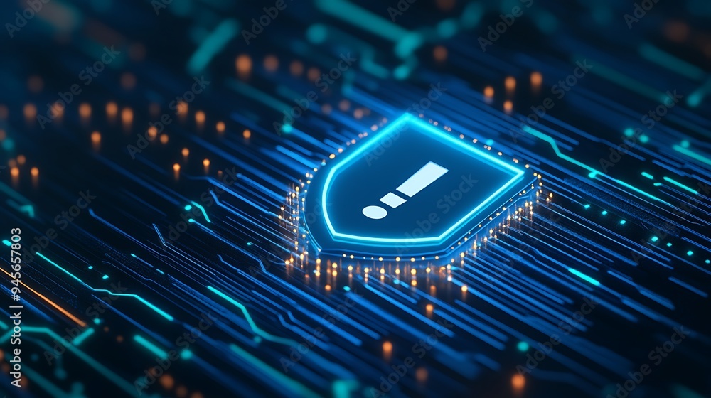 Aufkleber digital cybersecurity concept with glowing shield icon on circuit board, representing data protectio