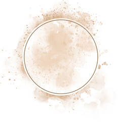 beige watercolor abstract on transparent background with bubbles. Brown splash with pollen for decorating design logo, card. Hand painted abstract.