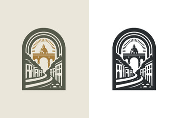 Beautiful Italian countryside landscape logo, emblem, print, sticker. Modern vector illustration, cut out