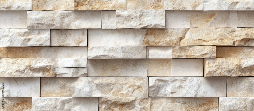 Poster beige stone wall segments stone panels suitable for product display background 3d rendering
