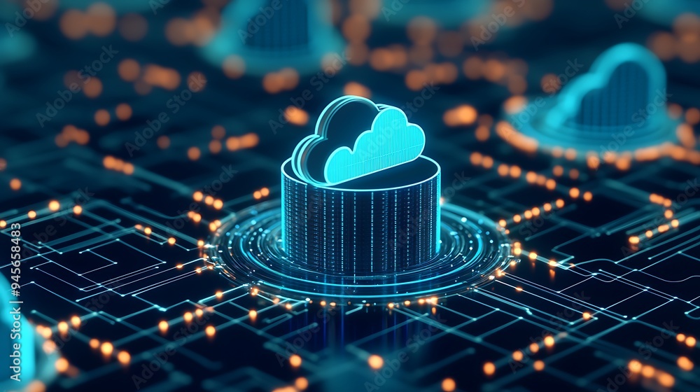 Aufkleber digital illustration depicting cloud computing technology, highlighting data storage and virtual net