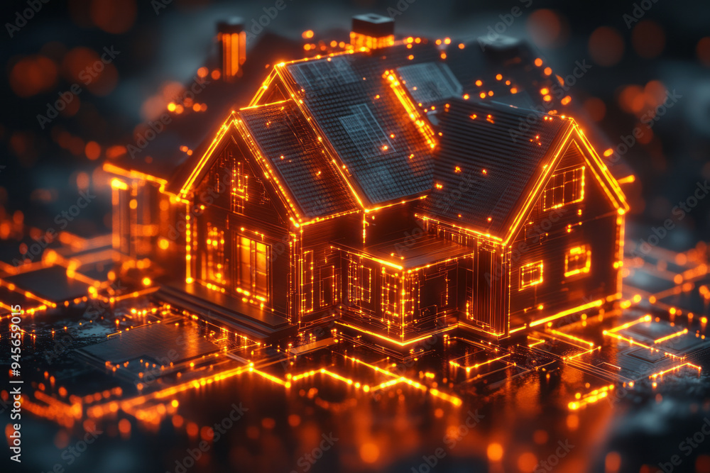 Poster abstract smart home technology with interconnected devices and sleek lines,