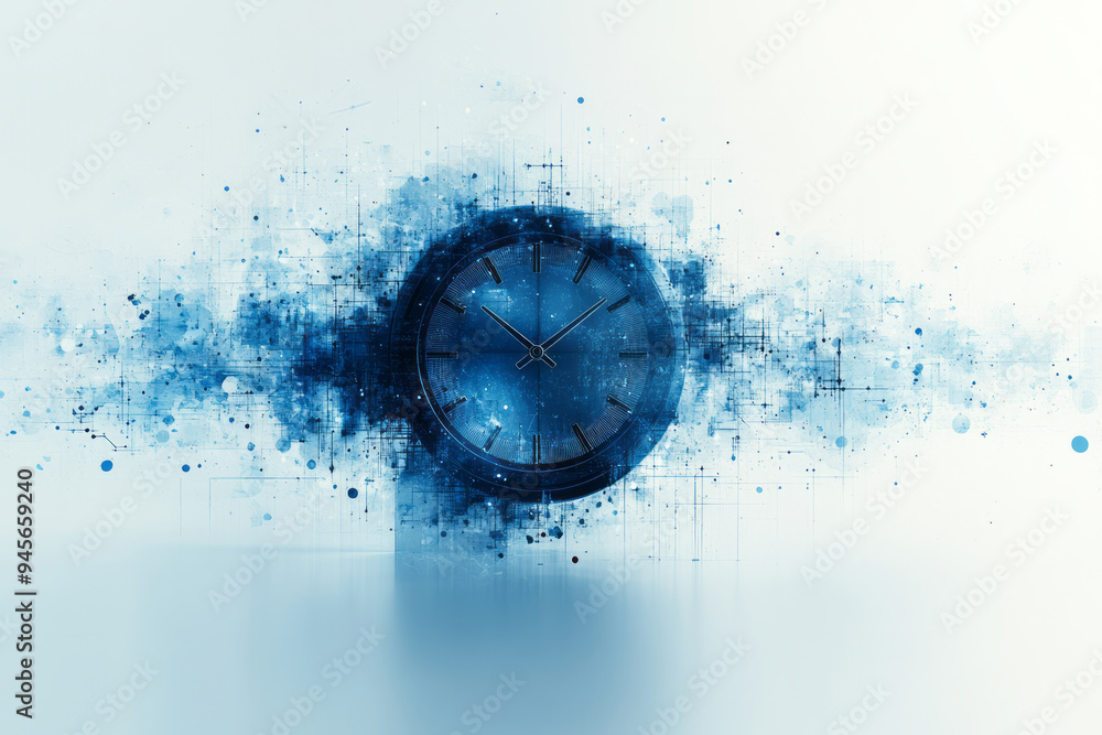 Poster abstract time management with clocks and geometric elements in a sleek design,