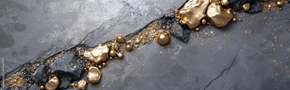 Poster Elegant abstract background featuring metallic elements and textures resembling stone marble and granite 3D illustration and rendering