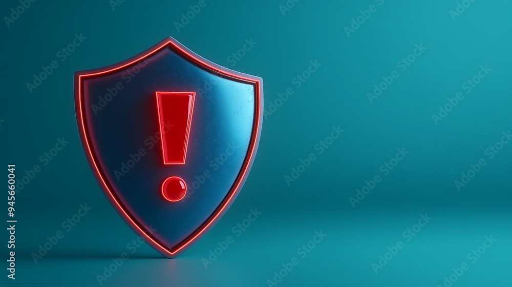 Poster digital security alert symbol in red and blue shield format, emphasizes the importance of cybersecur