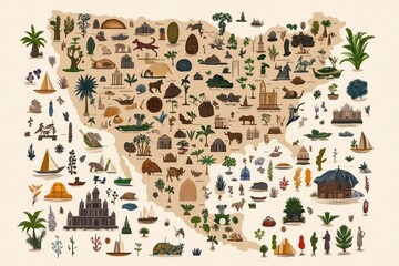 Hispanic Heritage Month Map: A map highlighting Hispanic countries with cultural symbols and landmarks, used as an educational tool