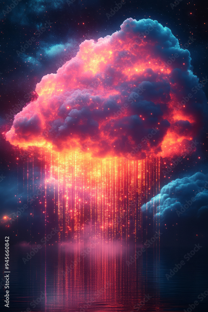 Fototapete Abstract cloud computing with digital clouds and data streams in a futuristic style,