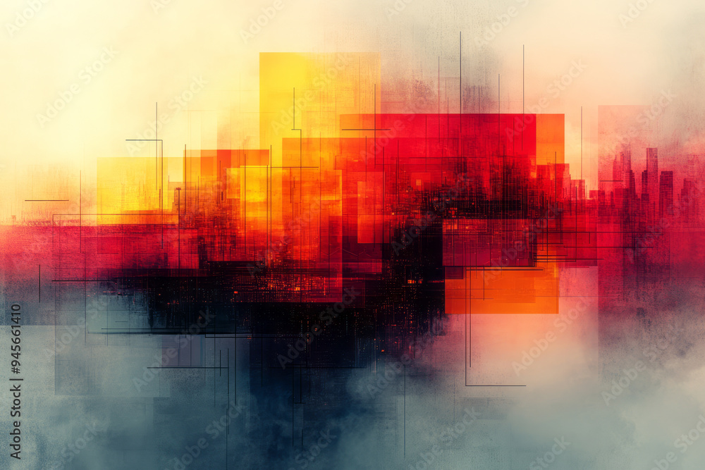 Leinwandbilder abstract digital transformation with interconnected devices and geometric shapes,