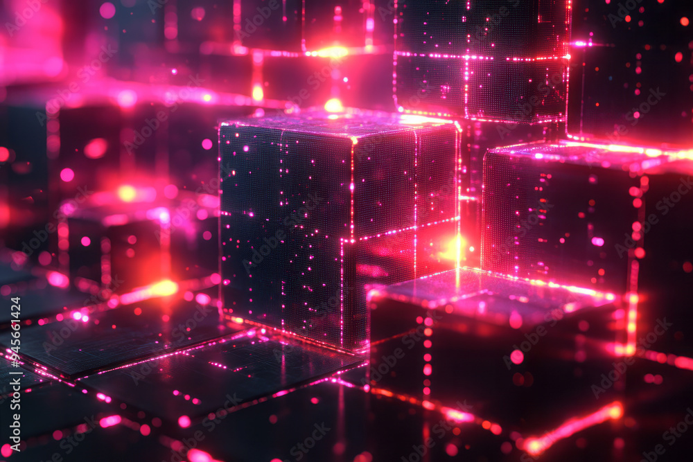 Poster abstract digital transformation with interconnected devices and geometric shapes,