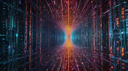 A high-tech representation of intricate digital circuits and data streams in a futuristic abstract design, perfect for illustrating advanced technology concepts.