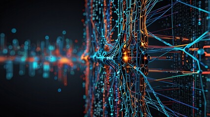 A high-tech representation of intricate digital circuits and data streams in a futuristic abstract design, perfect for illustrating advanced technology concepts.