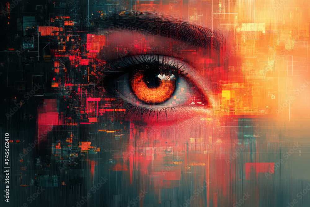 Aufkleber creative abstract concept of artificial intelligence with digital patterns and human elements,