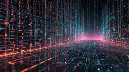 A high-tech representation of intricate digital circuits and data streams in a futuristic abstract design, perfect for illustrating advanced technology concepts.