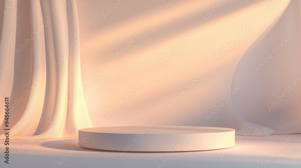 Poster a minimalist 3d rendering of an abstract platform podium with clean lines and subtle textures, set a