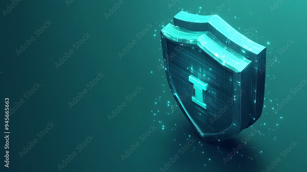 Poster digital shield representing cyber security, encryption, and data protection in a modern technology c