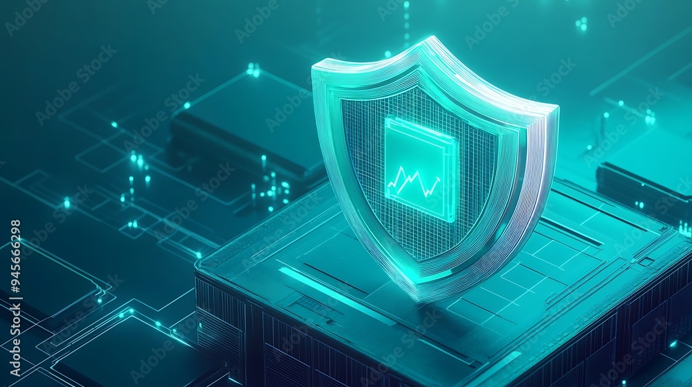 Aufkleber digital shield symbolizing data protection in a futuristic network environment, showcasing cybersecu
