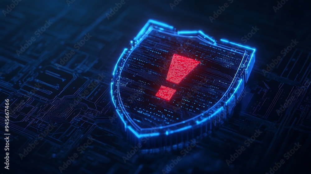Aufkleber digital shield with exclamation mark, highlighting online security concerns and cyber threats on a d